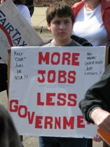 kid with sign - "More Jobs, Less Government"