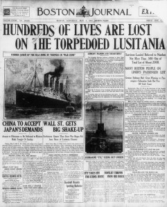 Boston paper reports sinking of USS Lusitania