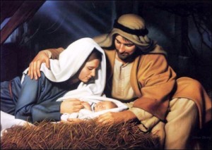 May & Joseph with infant Jesus in manger