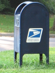 blue public mailbox