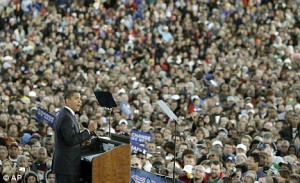 Obama addresses a sea of fans