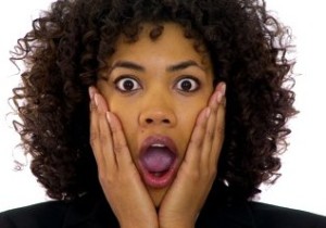 black woman looking shocked