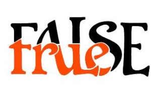 "true" and "false" mashed together, stylized