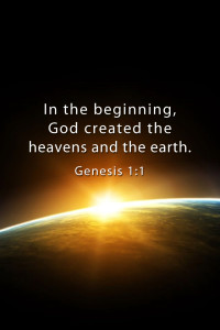 Genesis 1:1 with Sun coming over edge of Earth