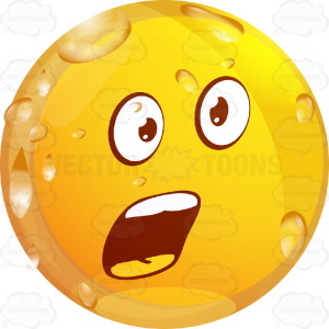 Surprised Wet Yellow Smiley Face Emoticon With Open Mouth and Raised Eyebrows in Surprise